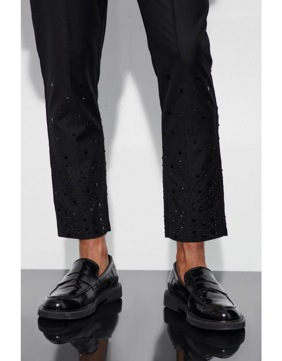Rhinestone Detail Tapered Suit Trousers - black - 2