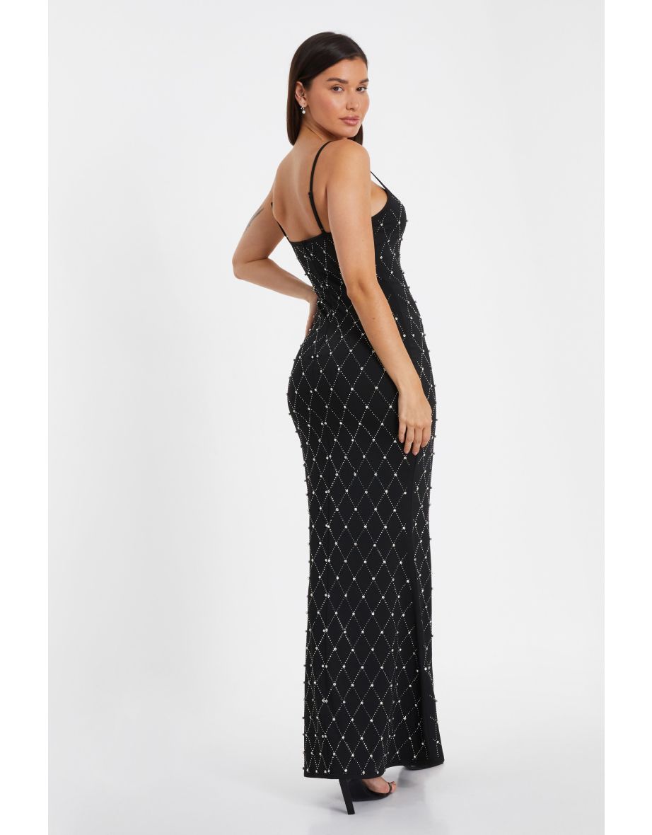 Black Rhinestone Strappy Maxi Dress
