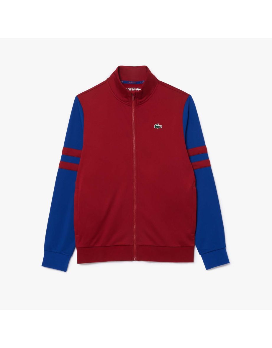 Men's Lacoste Zip-Up Stretch Interlock Tennis Jacket in Red