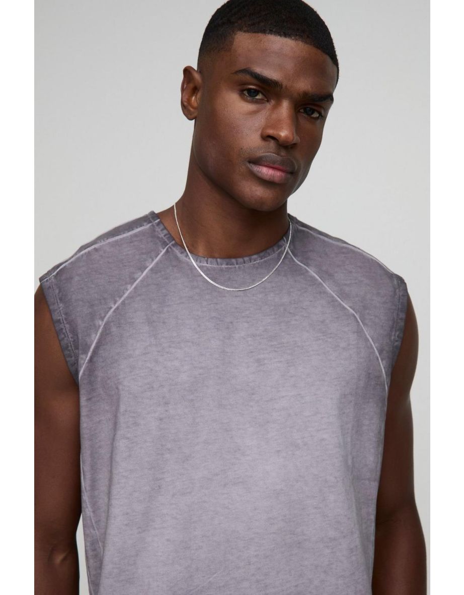 Oversized Panelled Acid Wash Tank - charcoal - 2