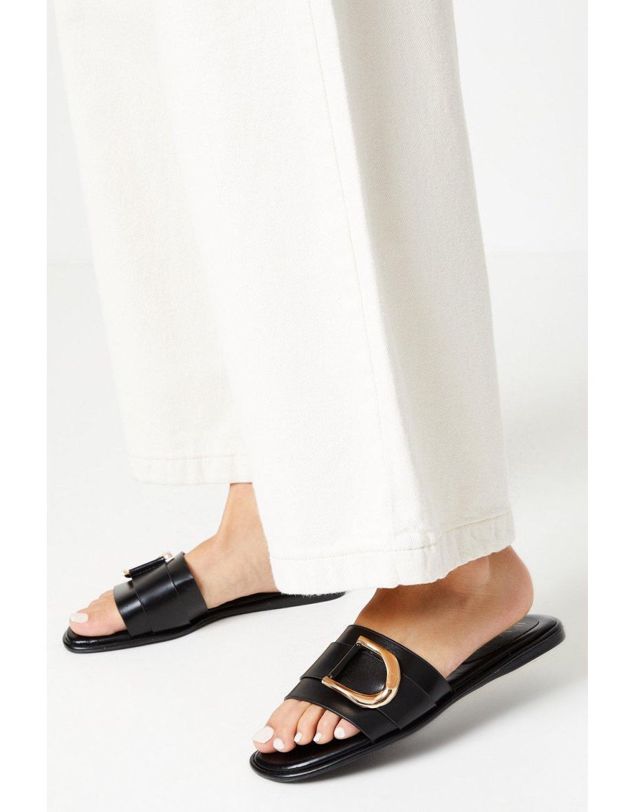 Juliette Comfort Gold Trim Detail Flat Mule Sandals