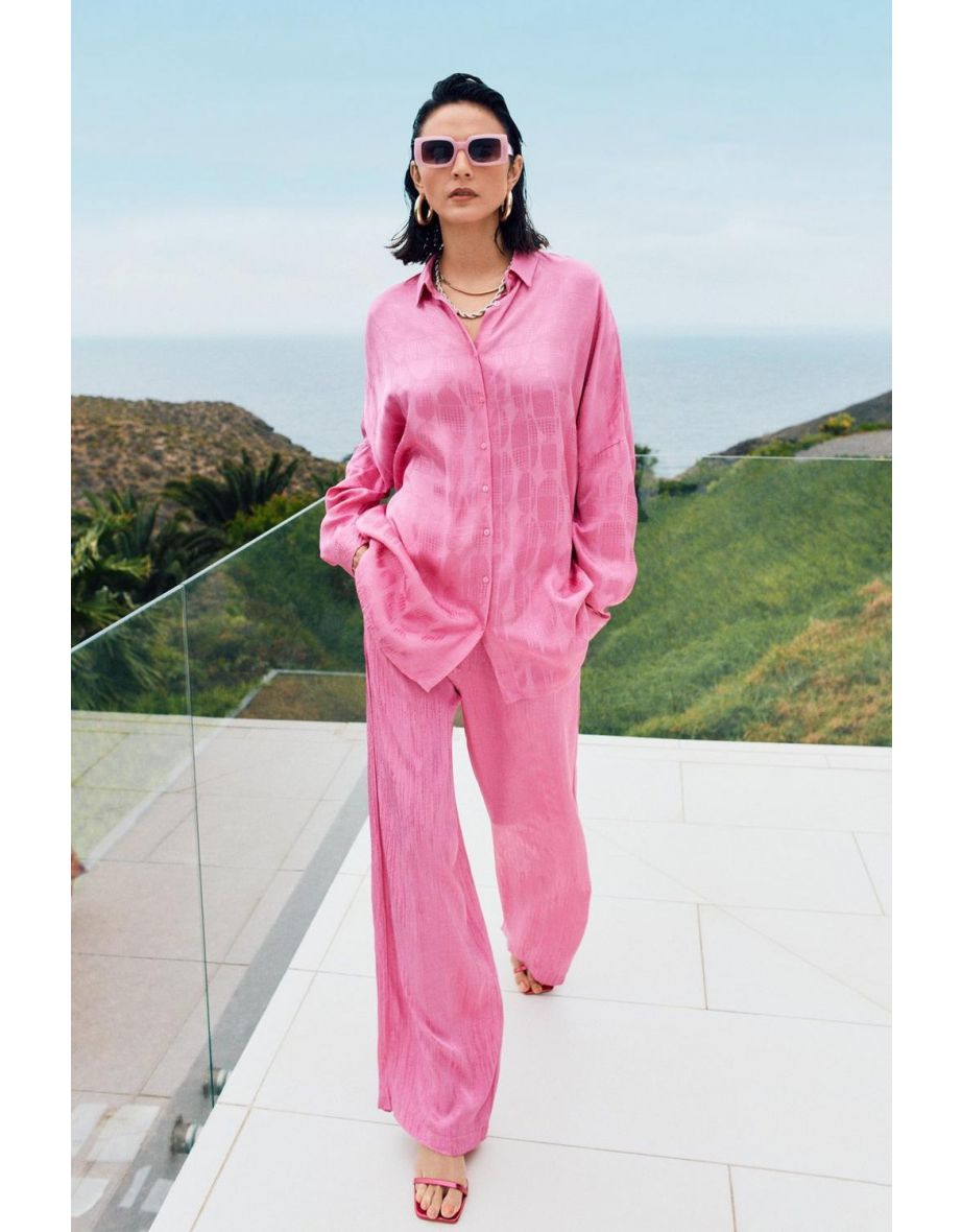 Jacquard Co-ord Shirt And Trousers - pink