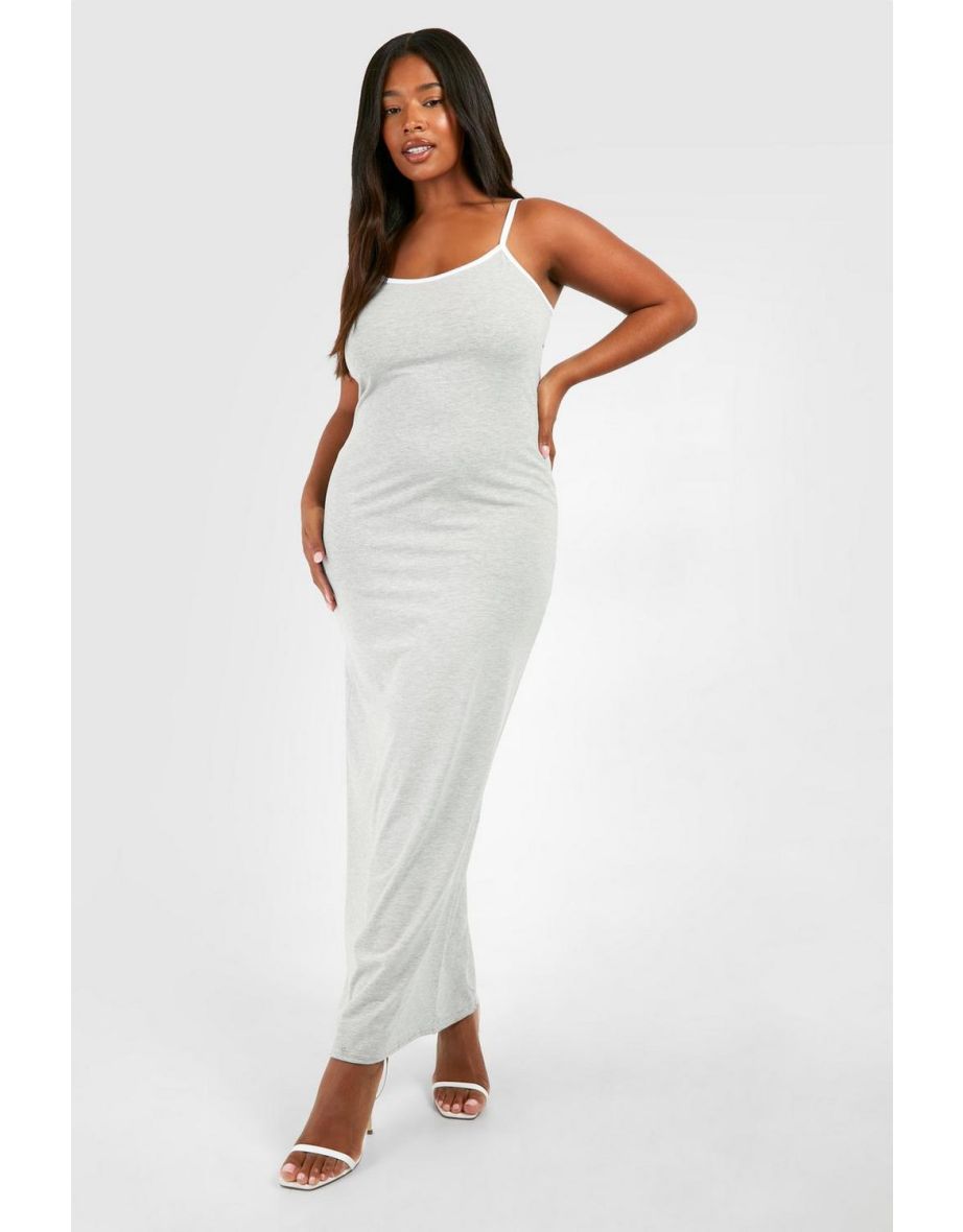 Shop Plus Cotton Elastance Contrast Maxi Dress grey marl Online in Oman VogaCloset