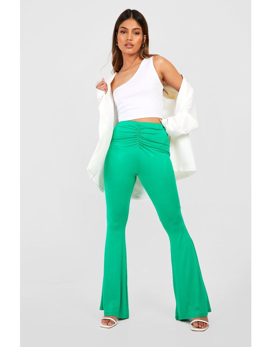 Ruched Front Jersey Flared Trousers - green