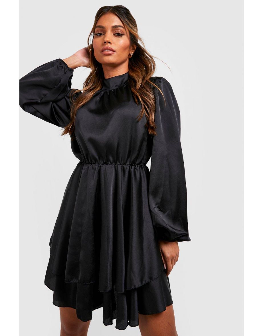 Black satin hotsell skater dress