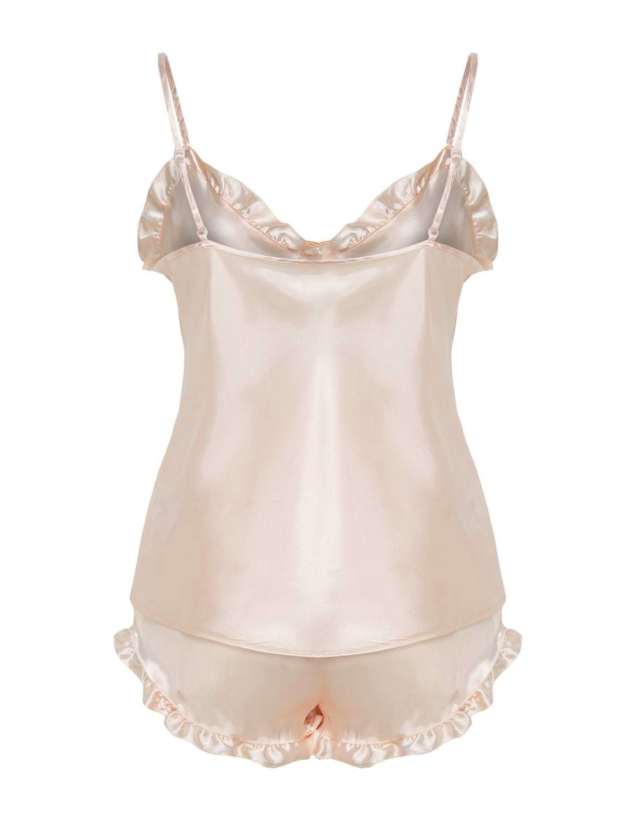 Ecru Plain Lace/Mesh/Mesh Satin Woven Pajama Set THMSS22PT0274 - 6