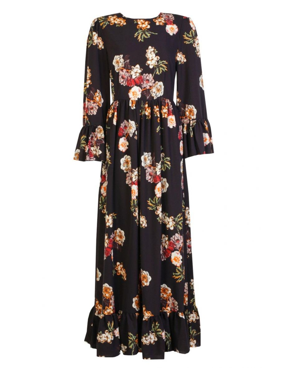 Ruffle Hem and Sleeve Maxi Dress - 1