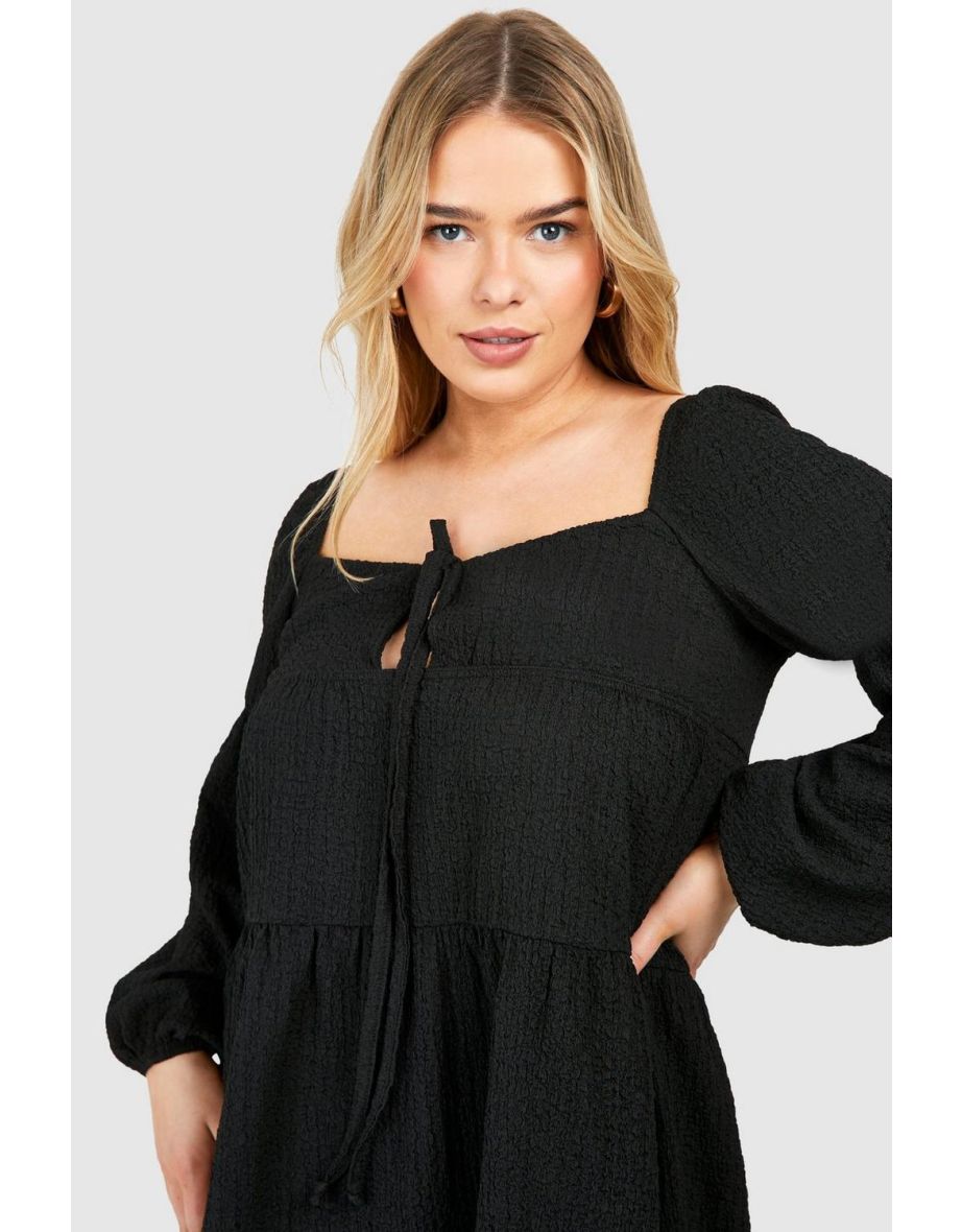 Plus Textured Tiered Smock Dress - black - 3