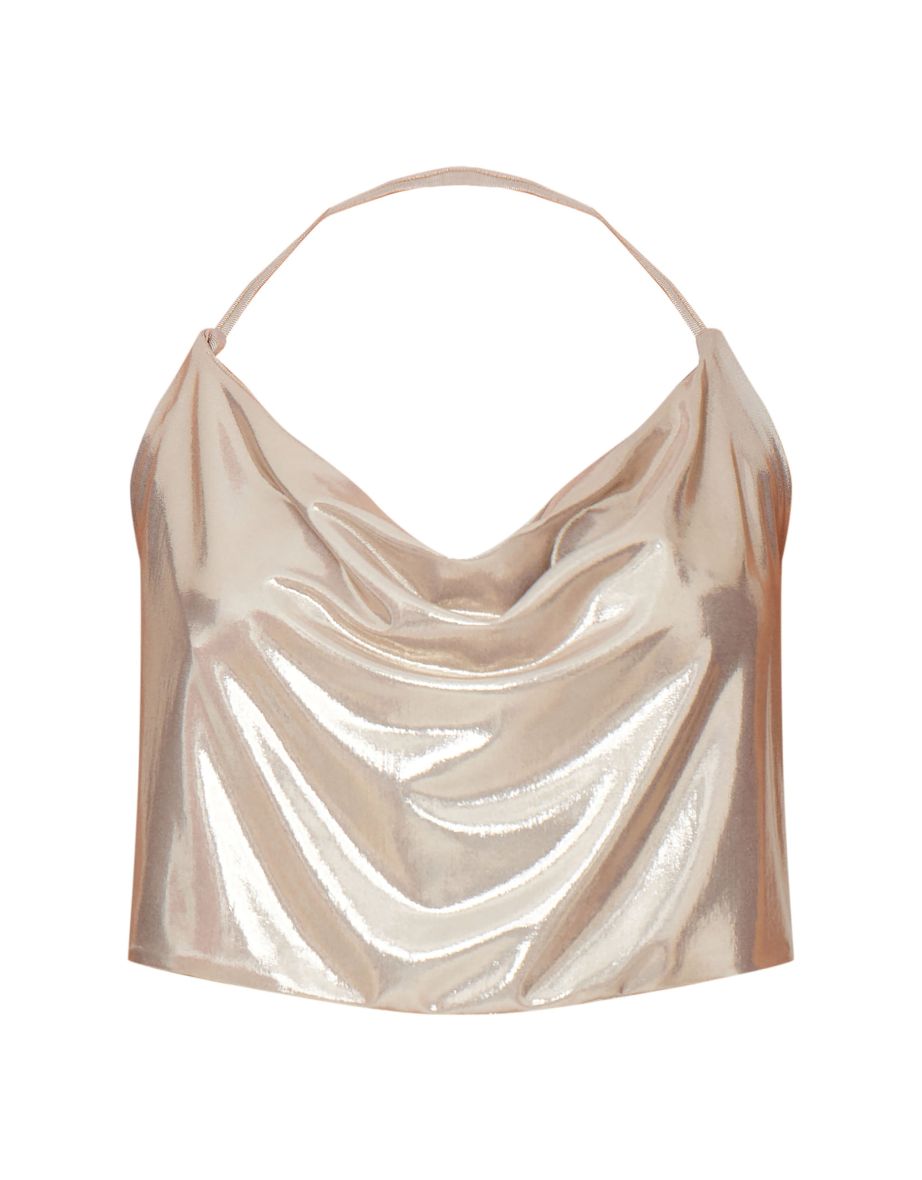 Gold Metallic Cowl Neck Top - 4