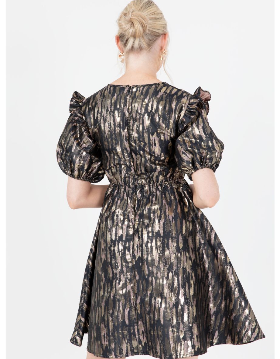 Lovedrobe Luxe Metallic Short Sleeve Mini Dress - 1