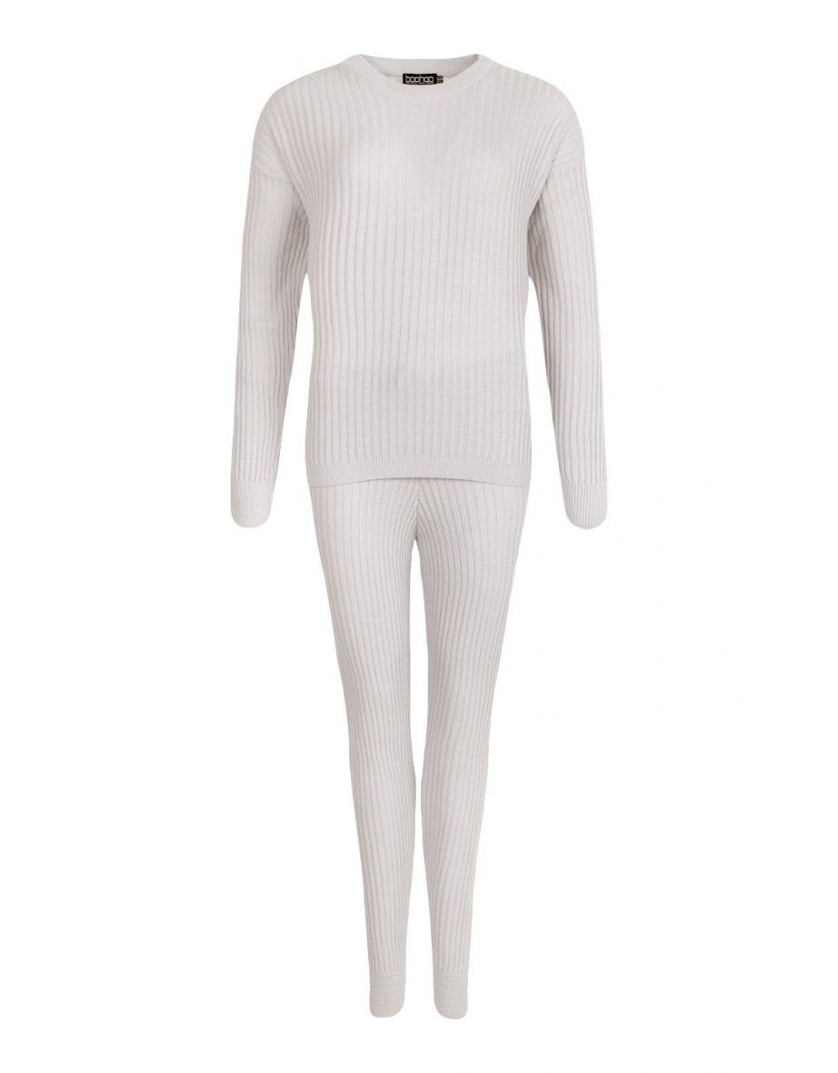 Slouchy Rib Knit Coord - grey - 3
