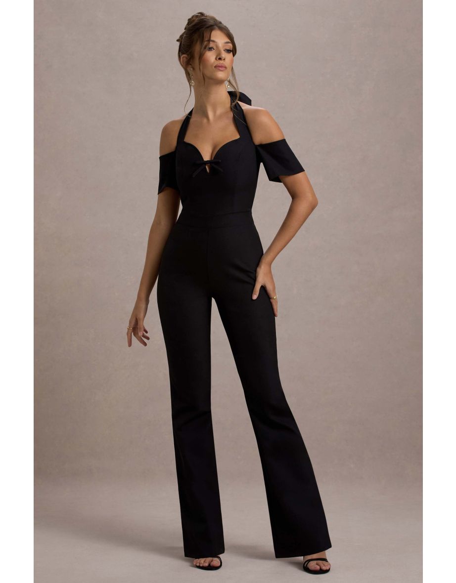 Aurea | Black Halter-Neck Flared-Leg Jumpsuit