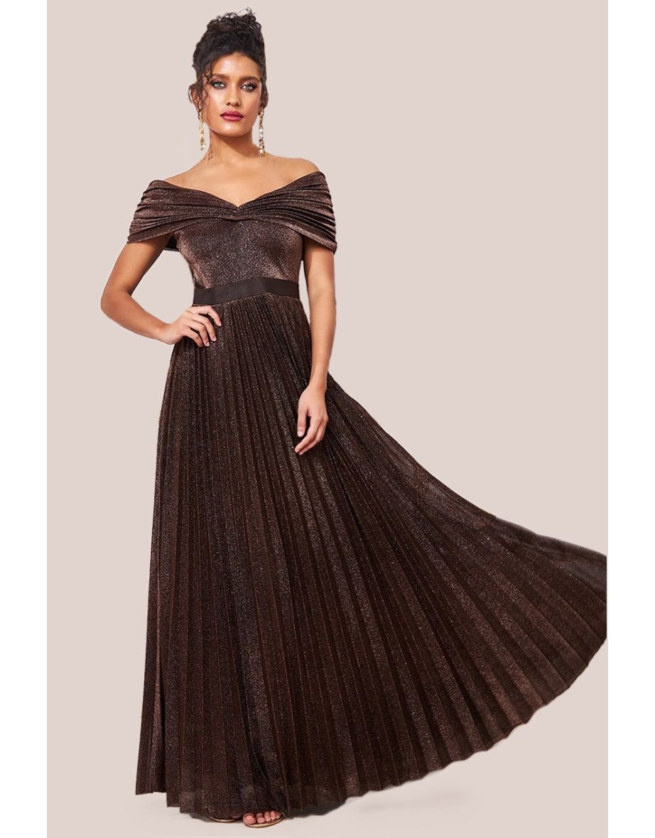 Goddiva Bardot Pleated Skirt Maxi