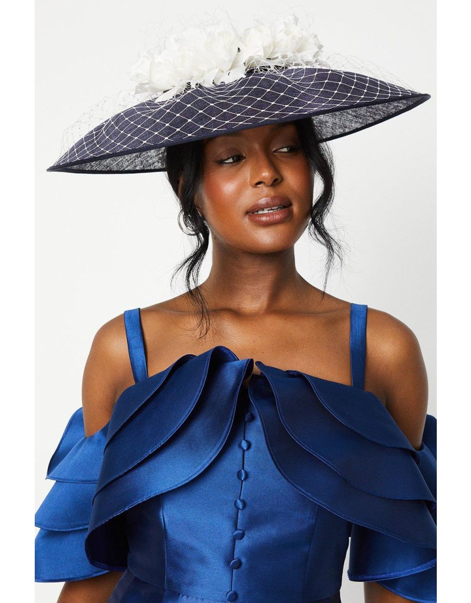 Shop Lisa Tan Flower And Mesh Wide Brim Hat Online in Qatar VogaCloset