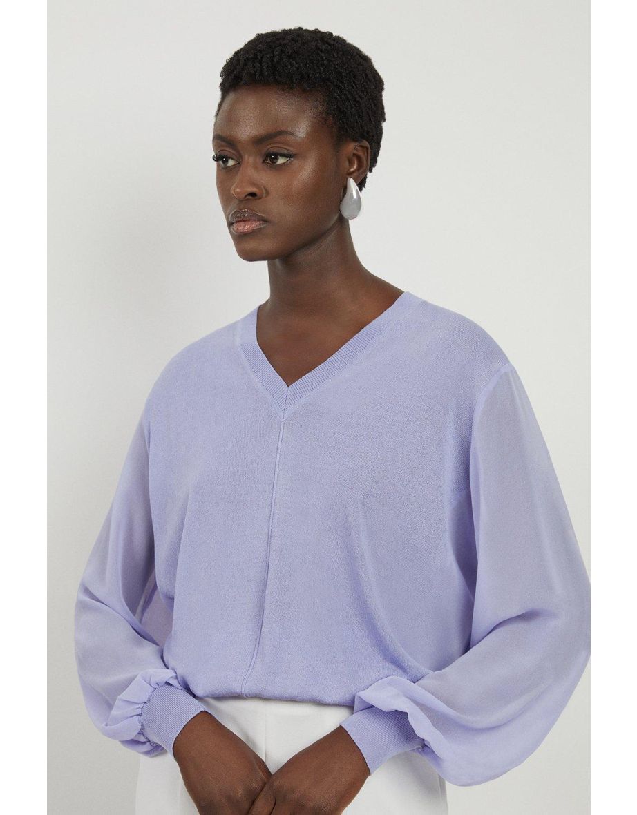 Lightweight Viscose Blend Summer Knit Georgette Sleeve Top