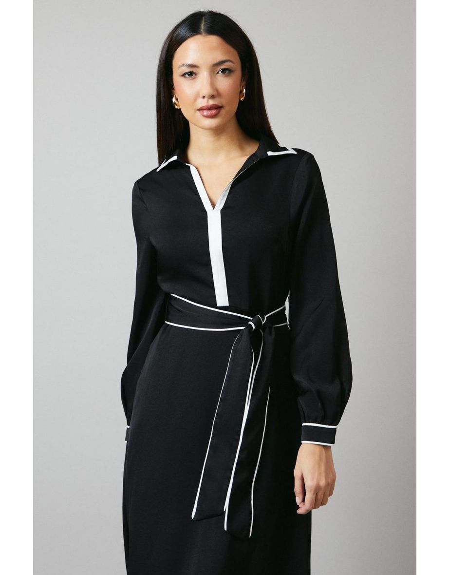 Mono Contrast Detail Collared Midi Dress - 3