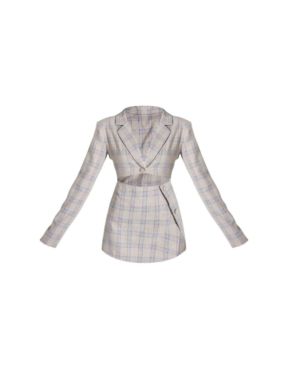 Stone Check Cut Out Long Sleeved Blazer Dress - 4