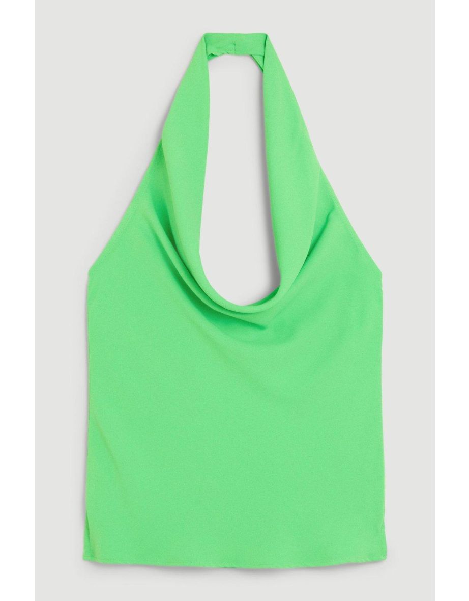 Tall Cowl Neck Halter Woven Crepe Top - 3