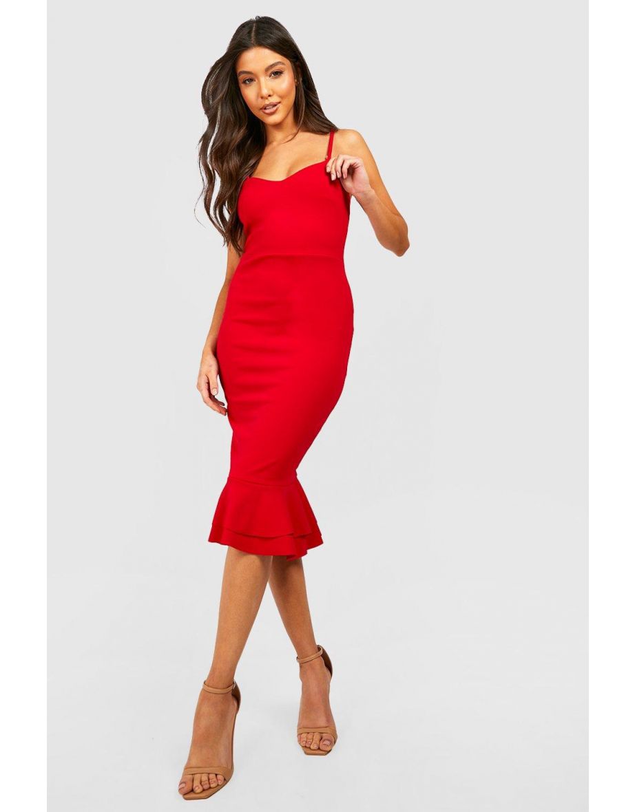 Bodycon midi dress with frill hem best sale