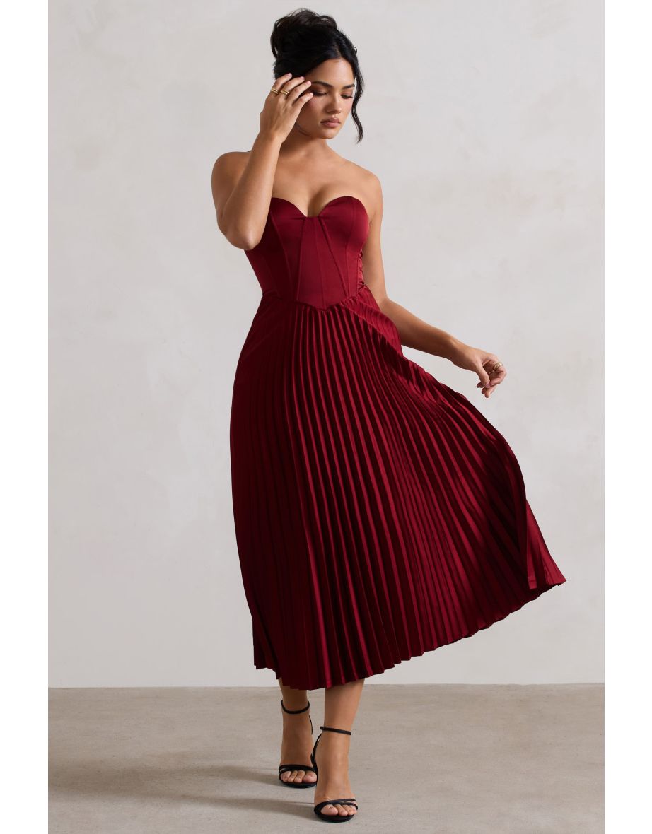 Bordeaux | Berry Satin Corset Style Midaxi Dress - 4