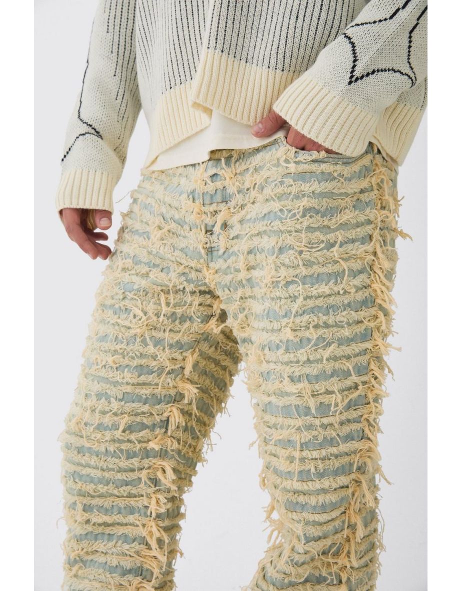 Relaxed Flare All Over Ripped Jeans - beige - 2