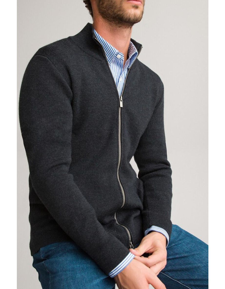 Merino Wool Cardigan in Fine Knit with Zip Fastening