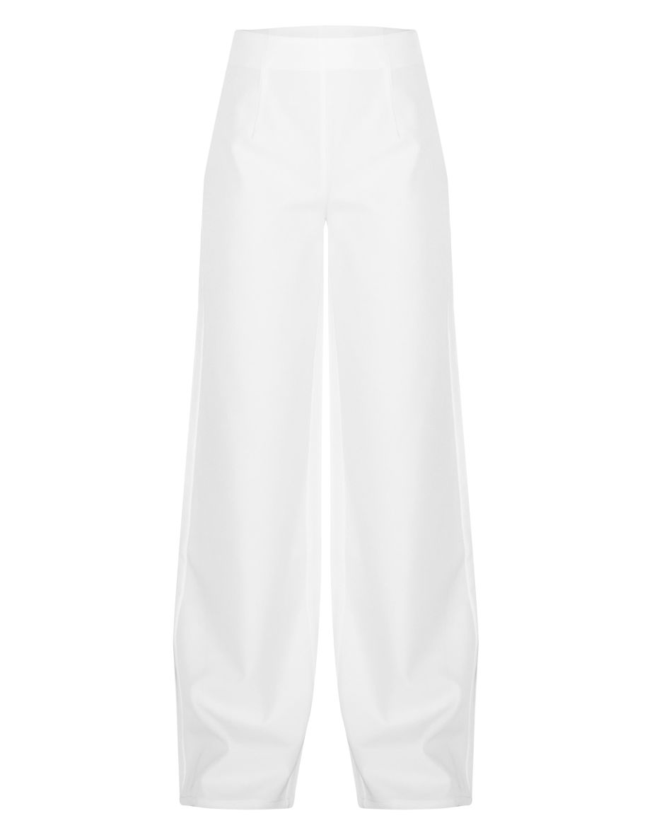 Cream Tailored Woven Wide Leg Trousers - 4