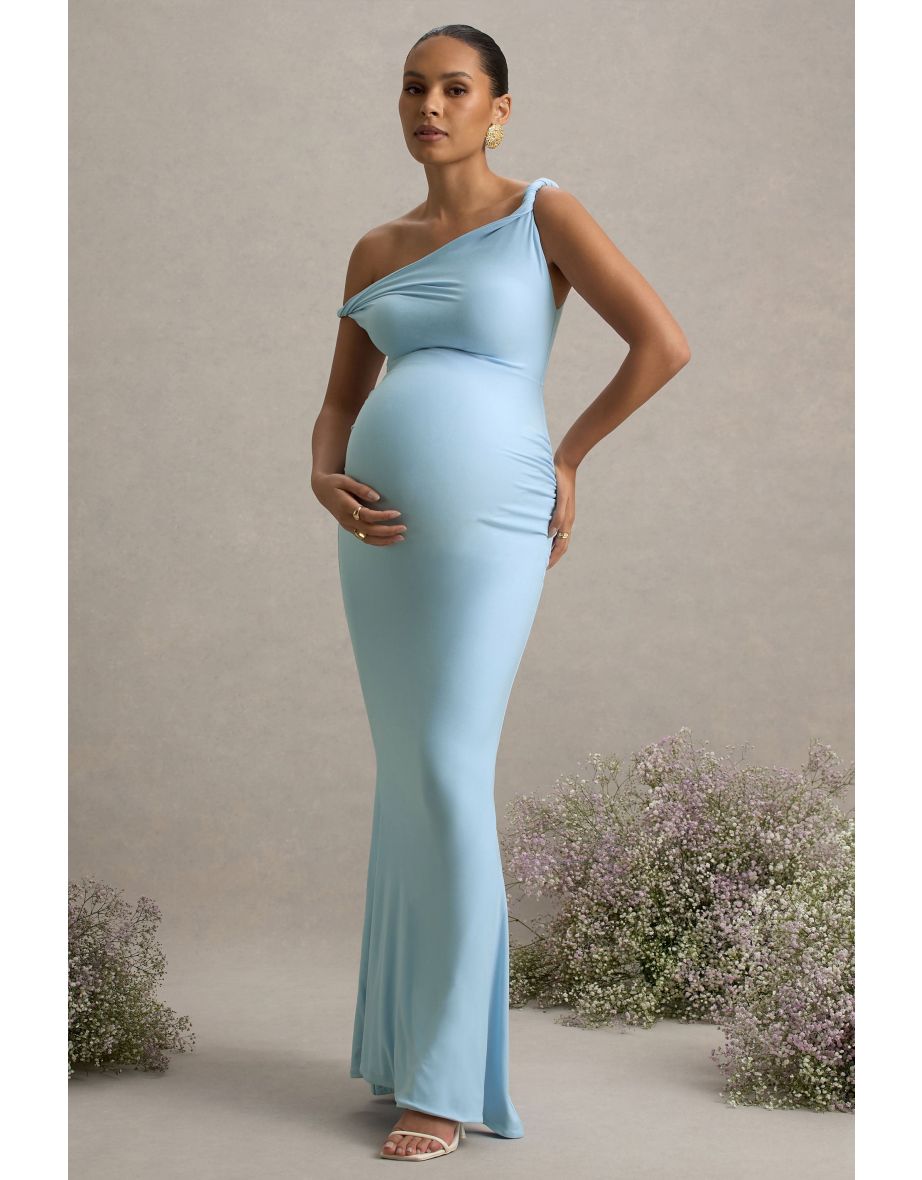 Lita | Powder Blue Twisted Asymmetric Maternity Maxi Dress