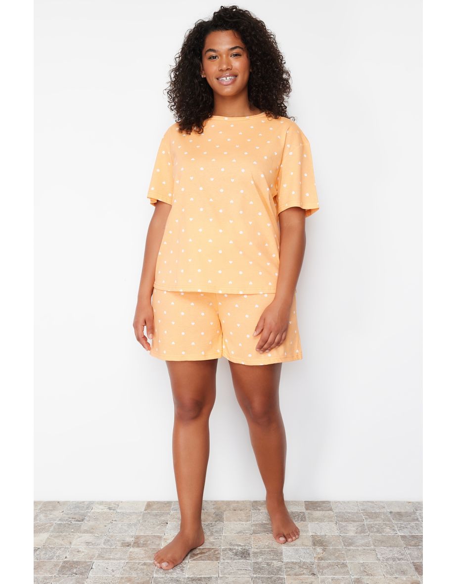 Orange Heart Pattern Knitted Pajamas Set