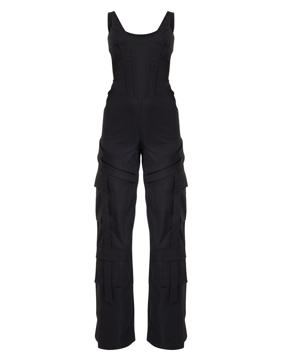 Black Corset Utility Jumpsuit - 4