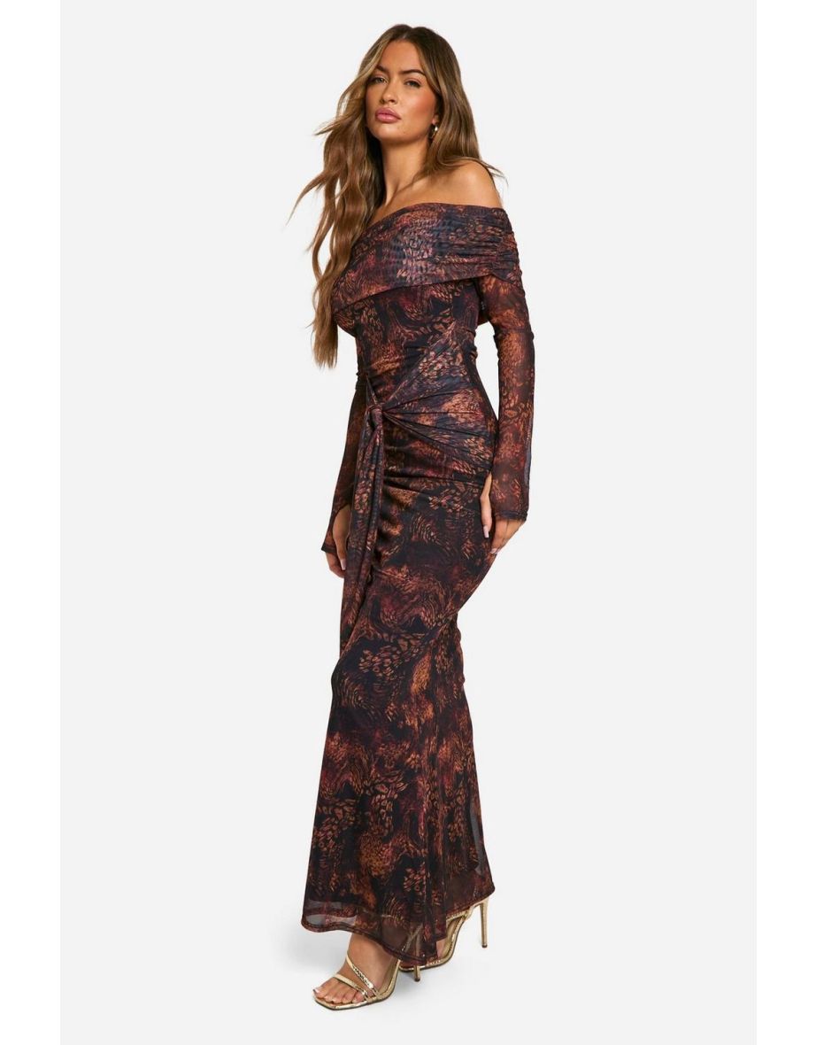 Shop Mesh Snake Print Twist Detail Maxi Dress snake Online in Bahrain VogaCloset