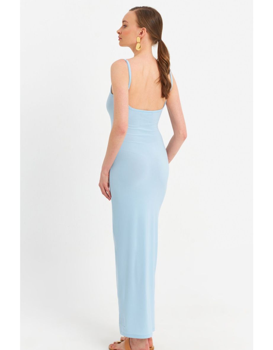 Women's Blue Adjustable Strap Maxi Dress - 4