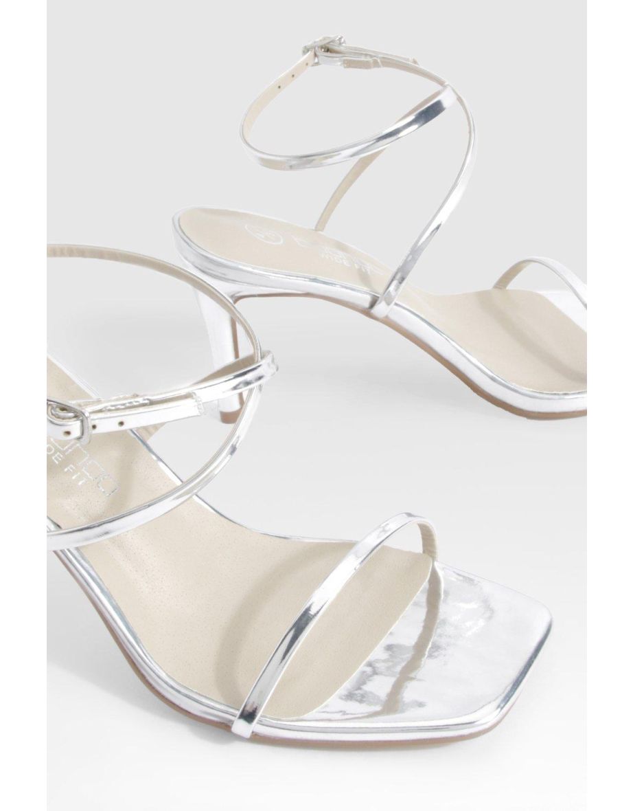Wide Fit Barely There Low Stiletto Heels - silver - 3