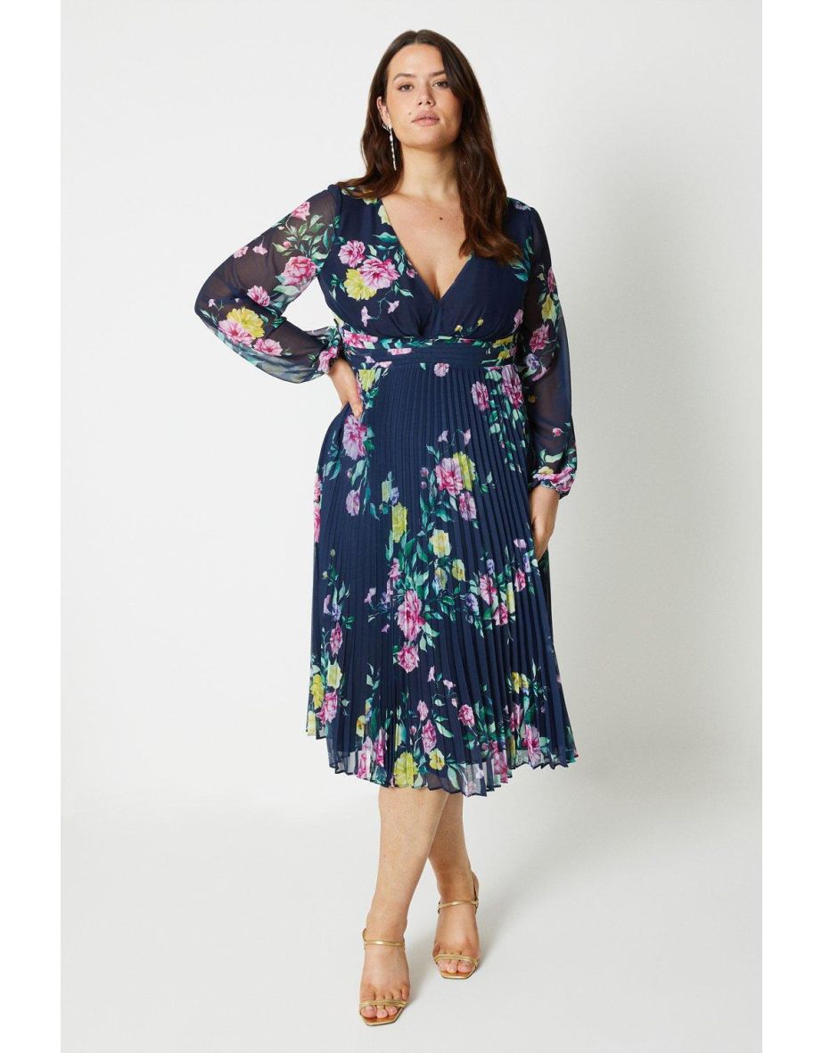 Shop Plus Size Pleated Long Sleeve Midi Dress Online in Oman VogaCloset