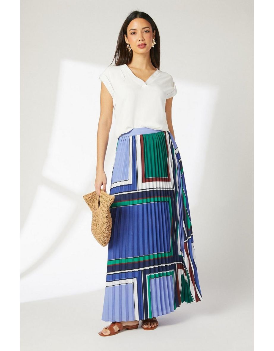 Scarf Print Pleated Maxi Skirt