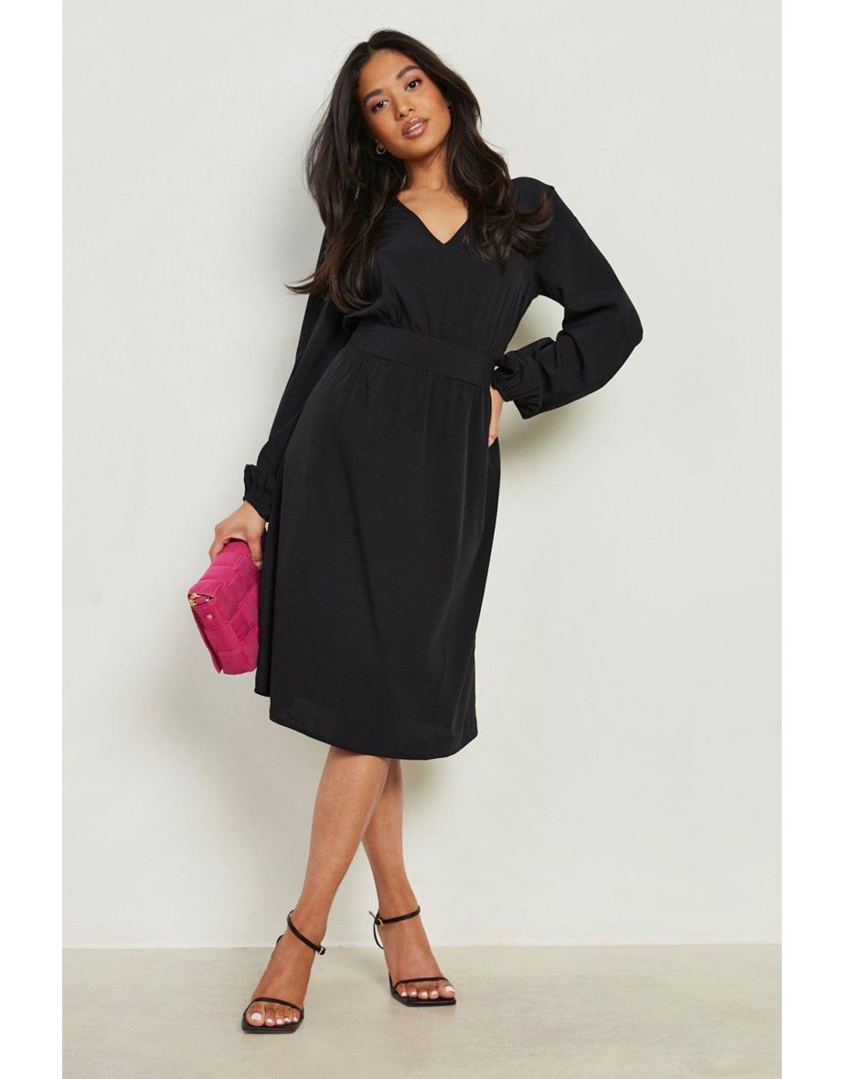 Petite Shirred Waist Midi Dress - black