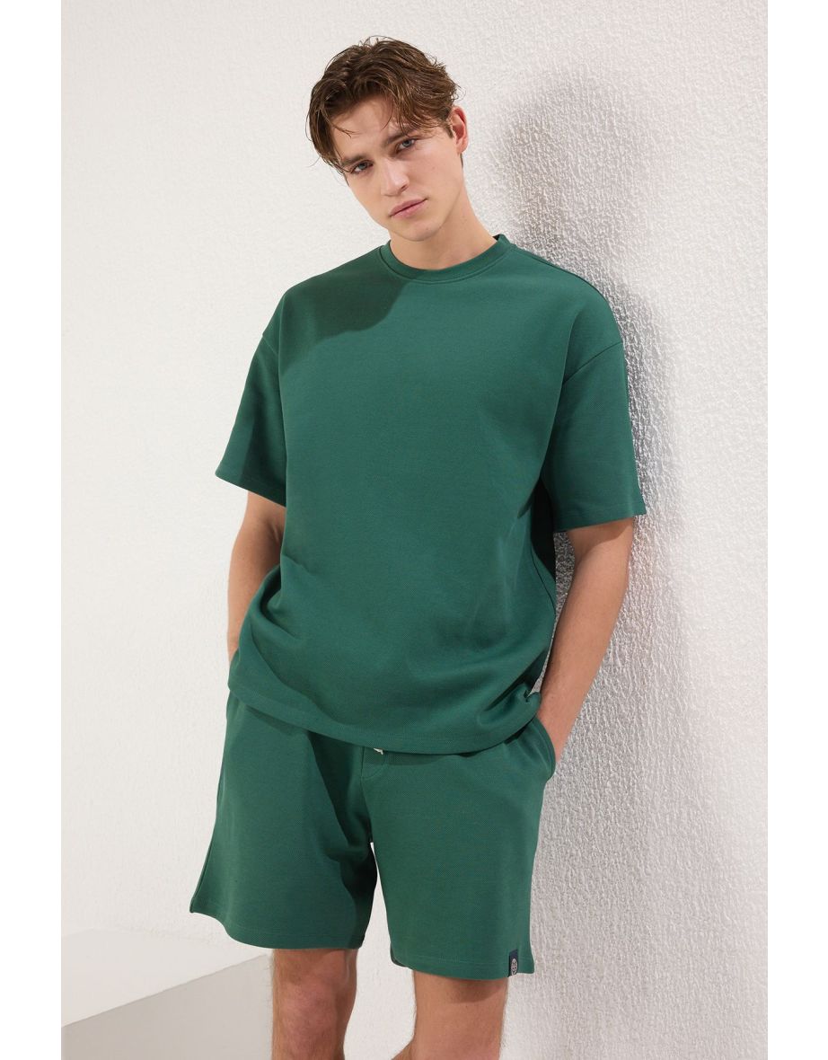 Emerald Green Oversize Thick  100% Cotton T-shirt Shorts 2-Piece Tracksuit Set