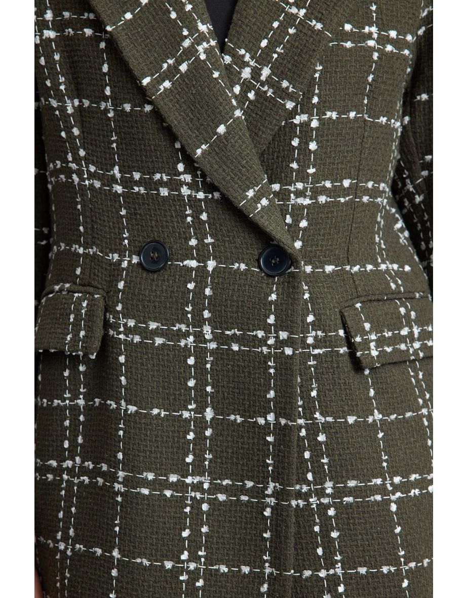 Khaki Oversized Tweed Blazer Jacket - 4