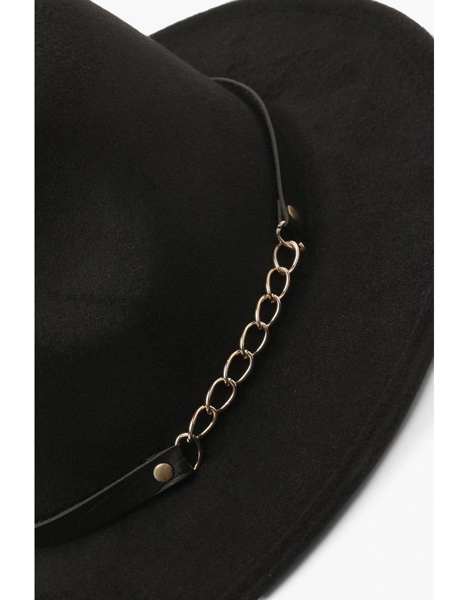 Chain Detail Fedora Hat - black - 2