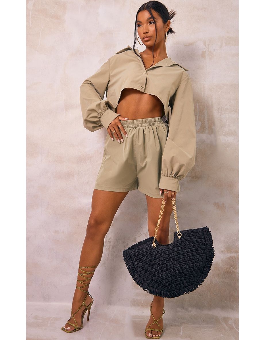 Sage Khaki Woven A Line Shorts