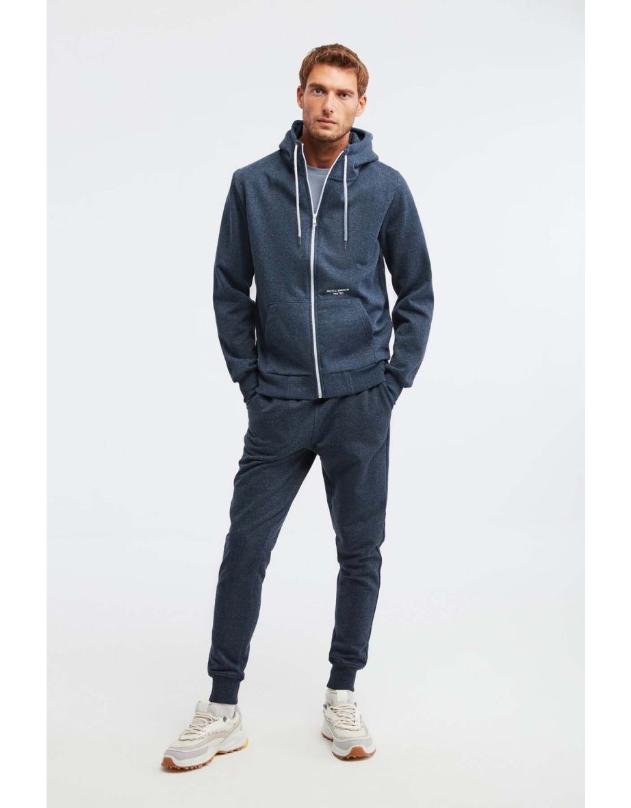Momentum Men's Zipper High Collar Hooded Embroidered Drawcord Fleece Sweatshirt - 6