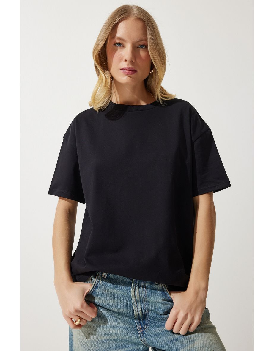 Women's Black Loose Basic Cotton T-Shirt
