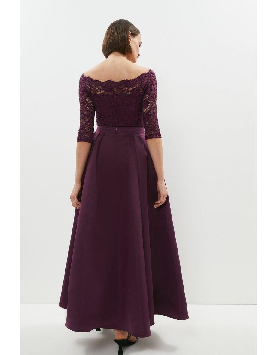 Purple Satin Pleated A-Line Maxi Skirt - 2