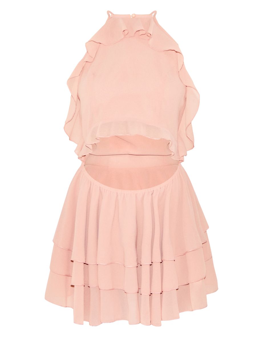 Blush Halterneck Frill Cut Out Shift Dress - 4