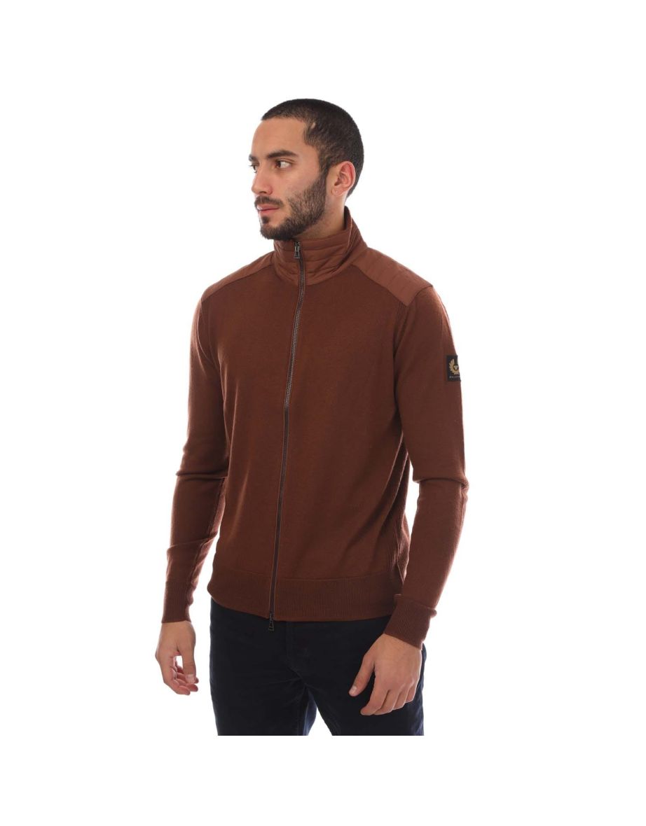 Men's Belstaff Merino Wool Kebly Zip Cardigan in Brown