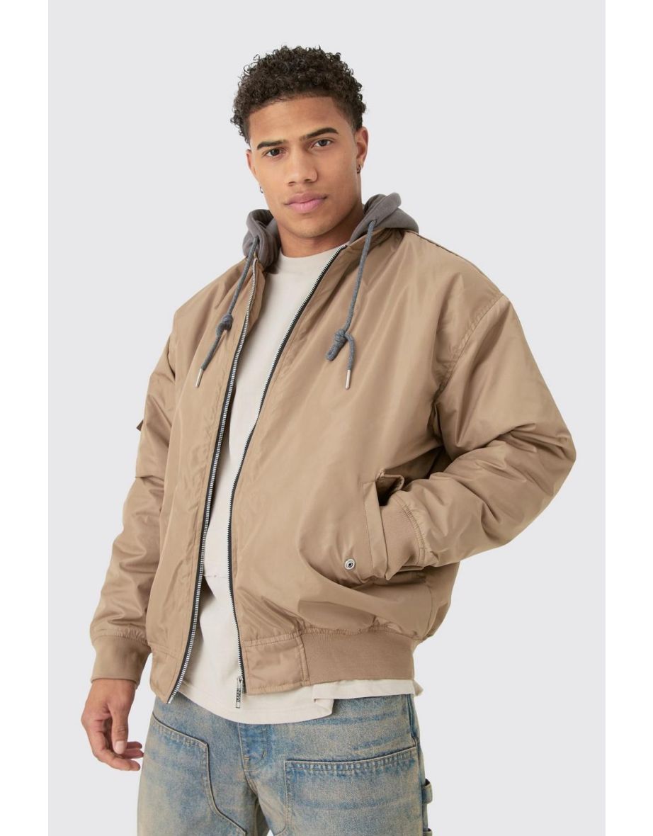 Oversized Hooded Ma1 Bomber Jacket In Stone - stone