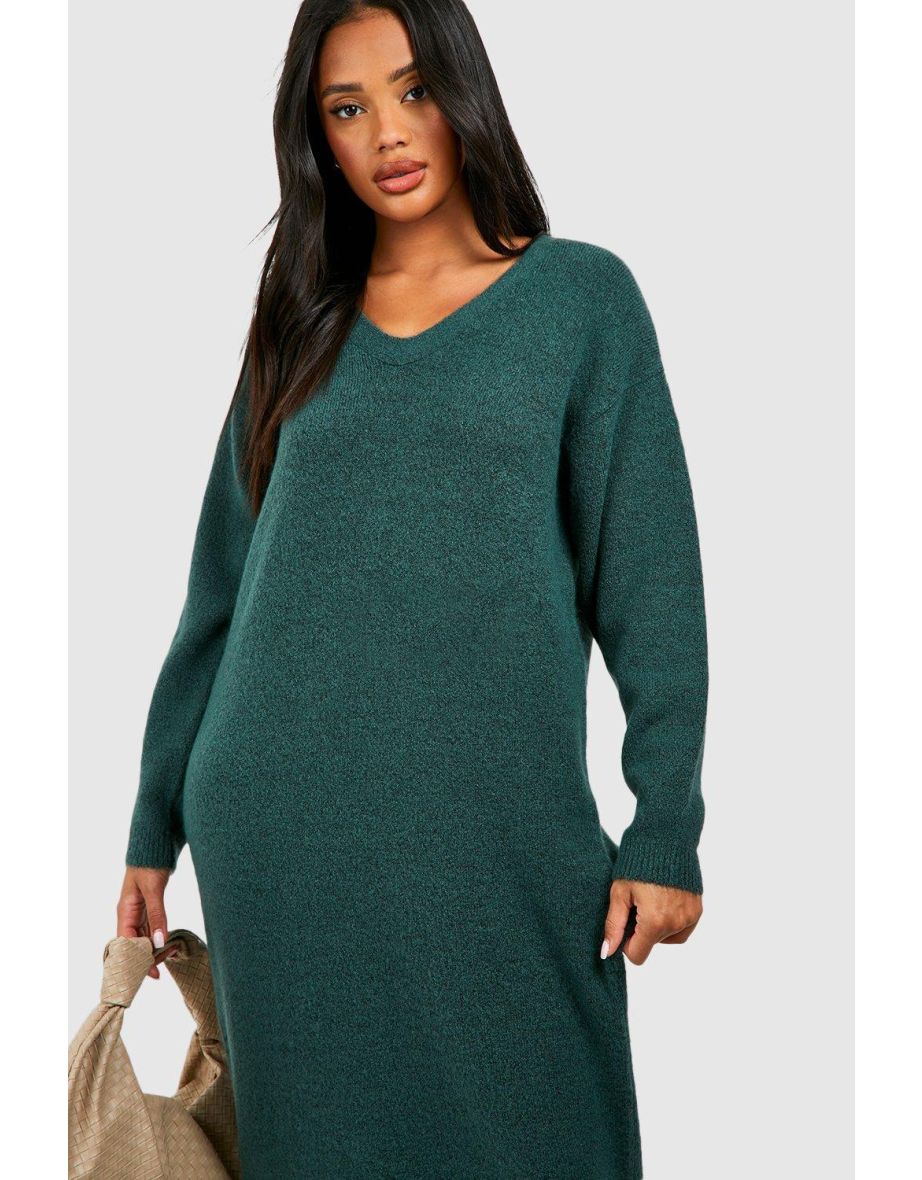 Slouchy Soft Knit Maxi Knitted Dress - bottle - 3