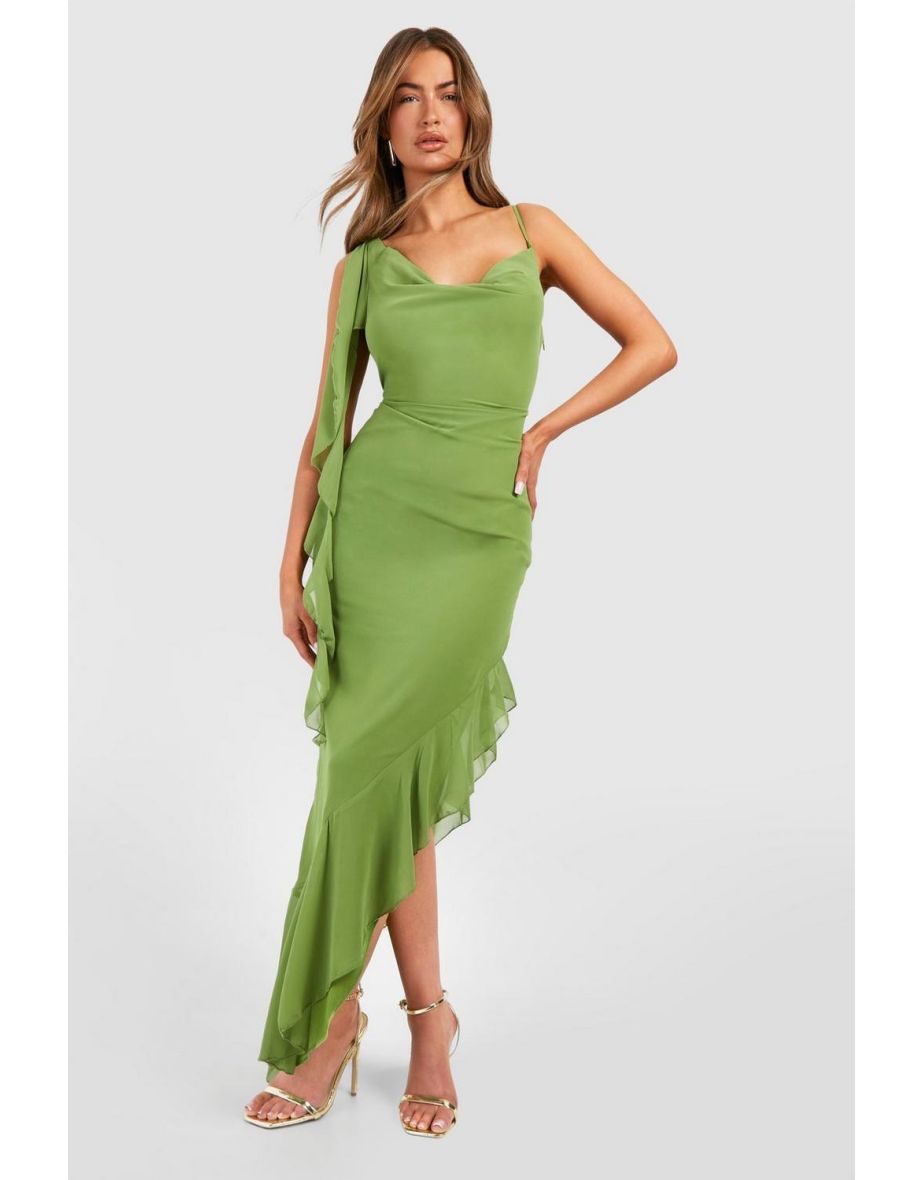 Chiffon Cowl Neck Dress - olive