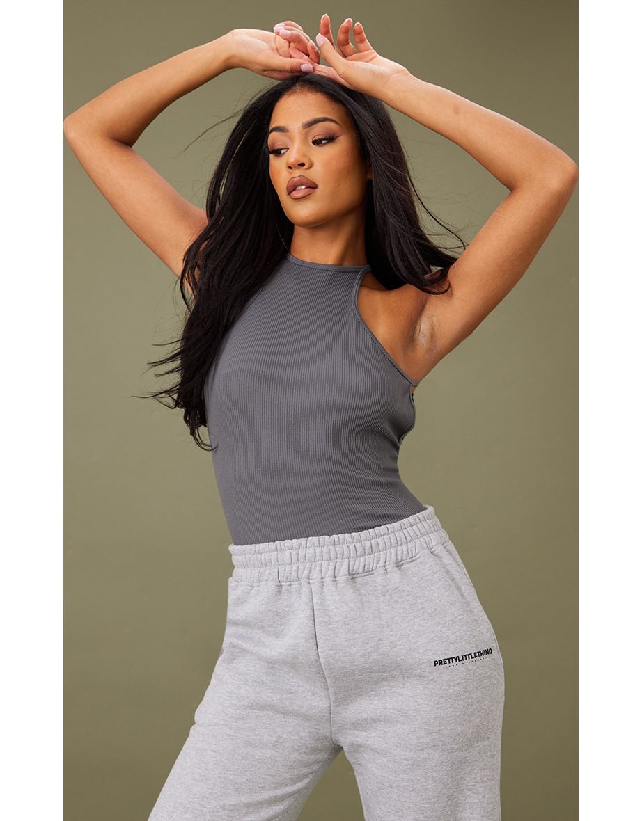 Tall Steel Blue Contour Rib Strappy Backless Top