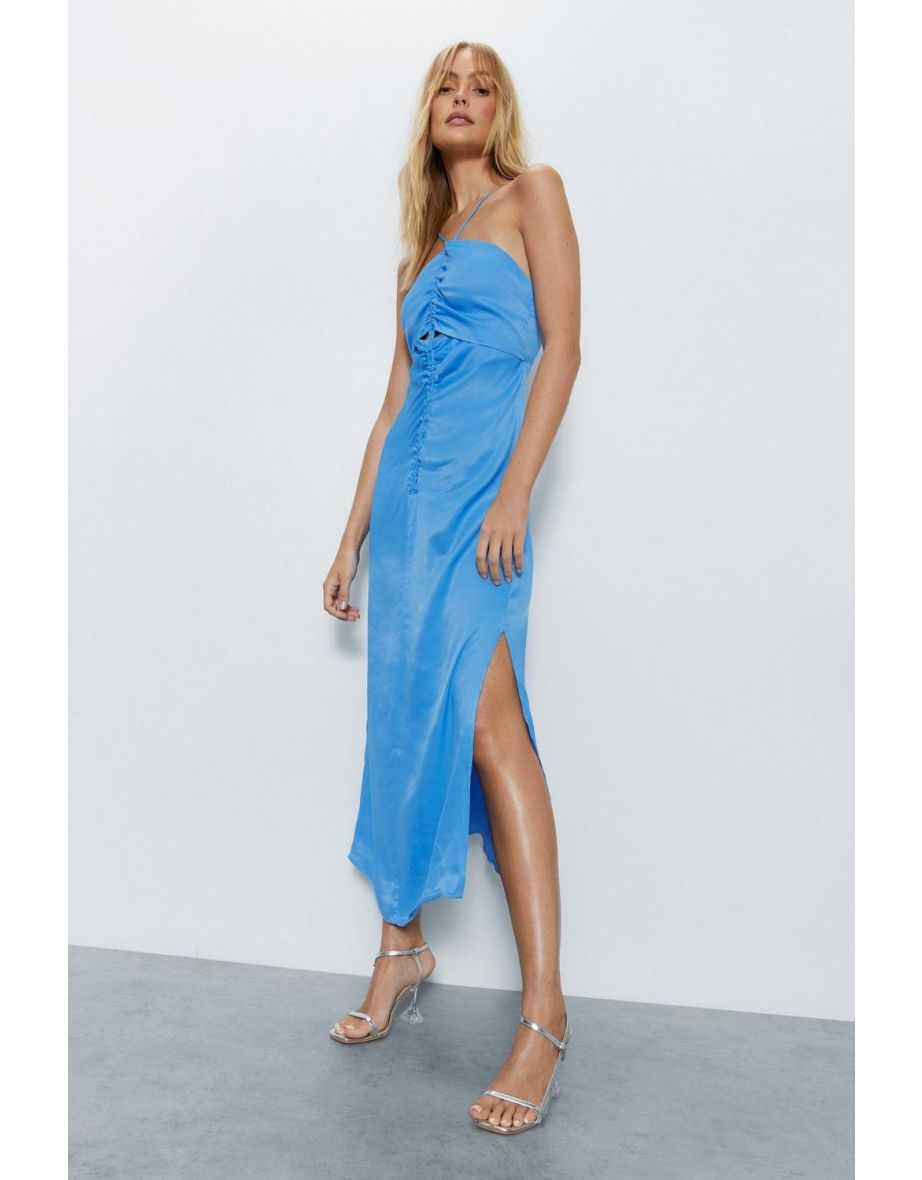 Satin Halter Cut Out Midi Dress